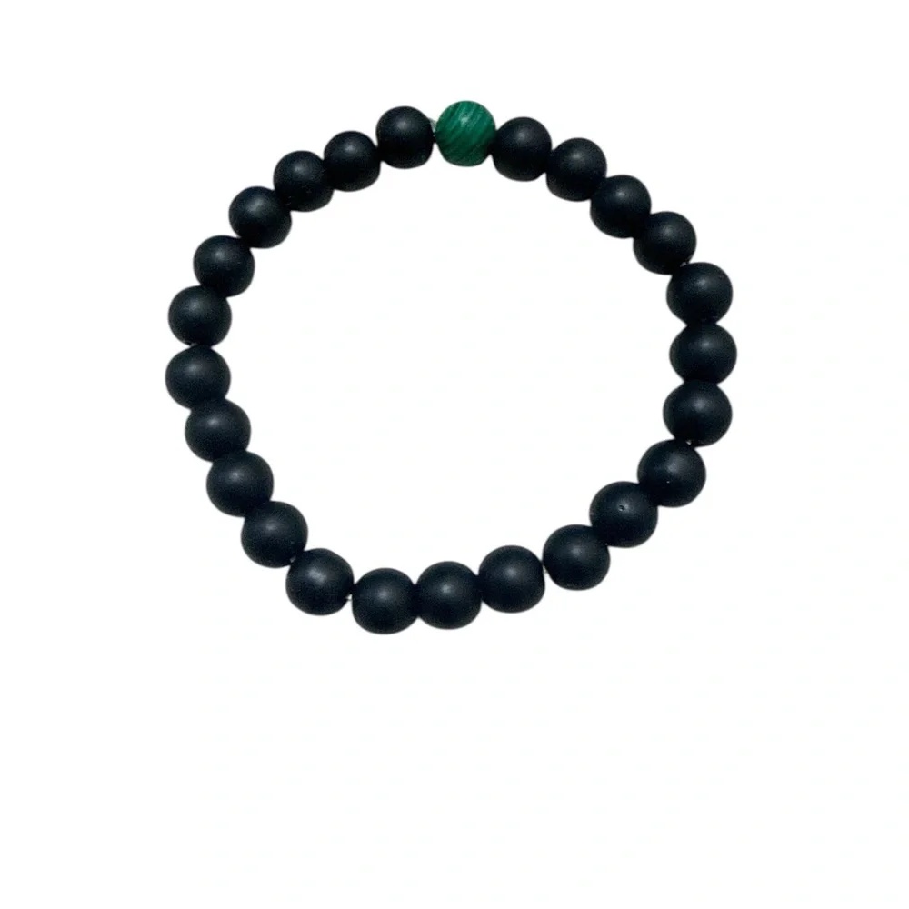 Black Beaded Bracelet with Green Accent